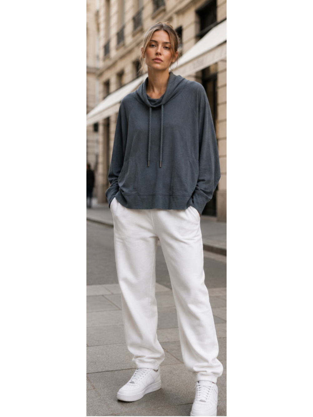 Tate Slate Blue Cowl Neck Pullover Sweatshirt Size M Streetwear Read
